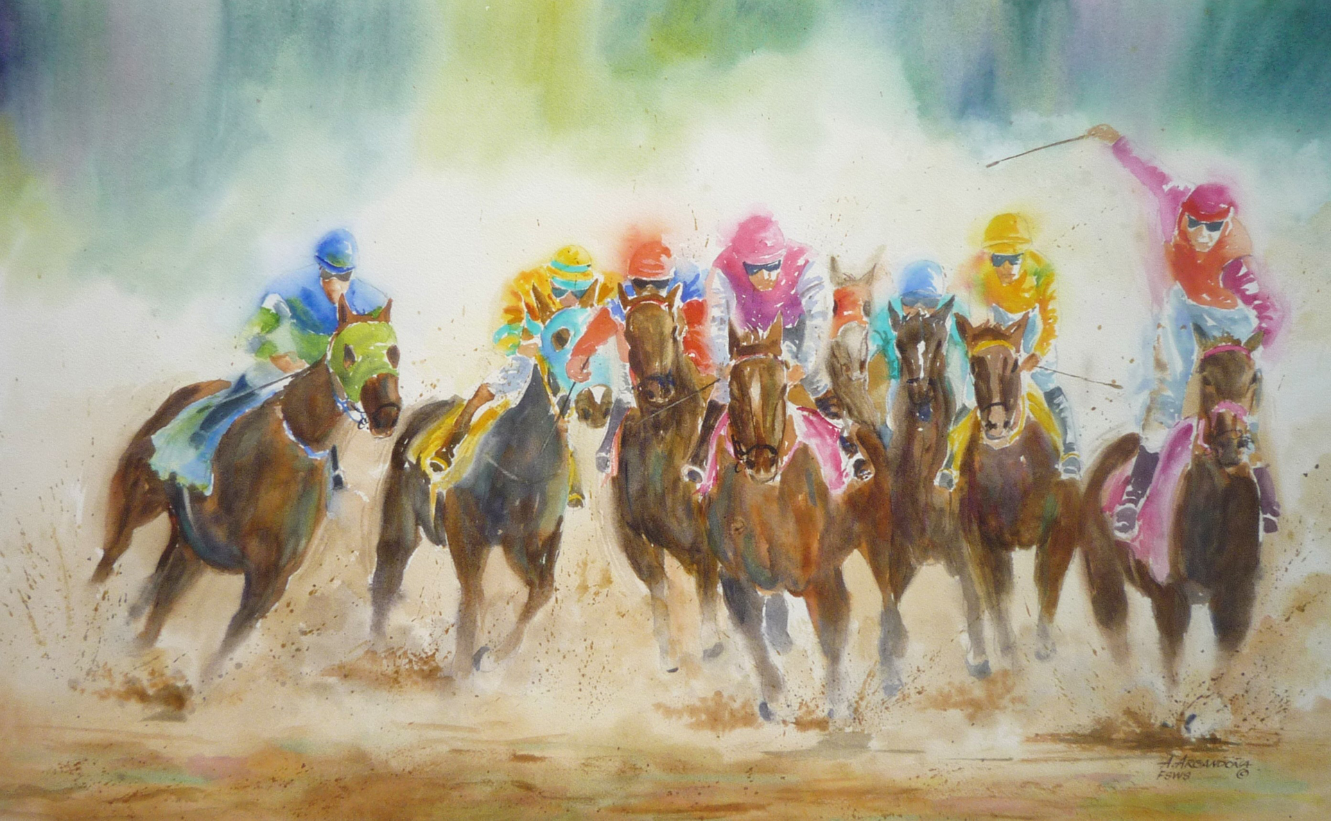 On the Backstretch Original Watercolors by Augusto Argandona